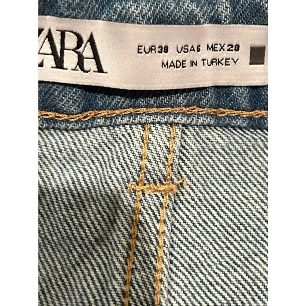 ZARA high-waist foil waxed denim shorts Size 6 NWOT